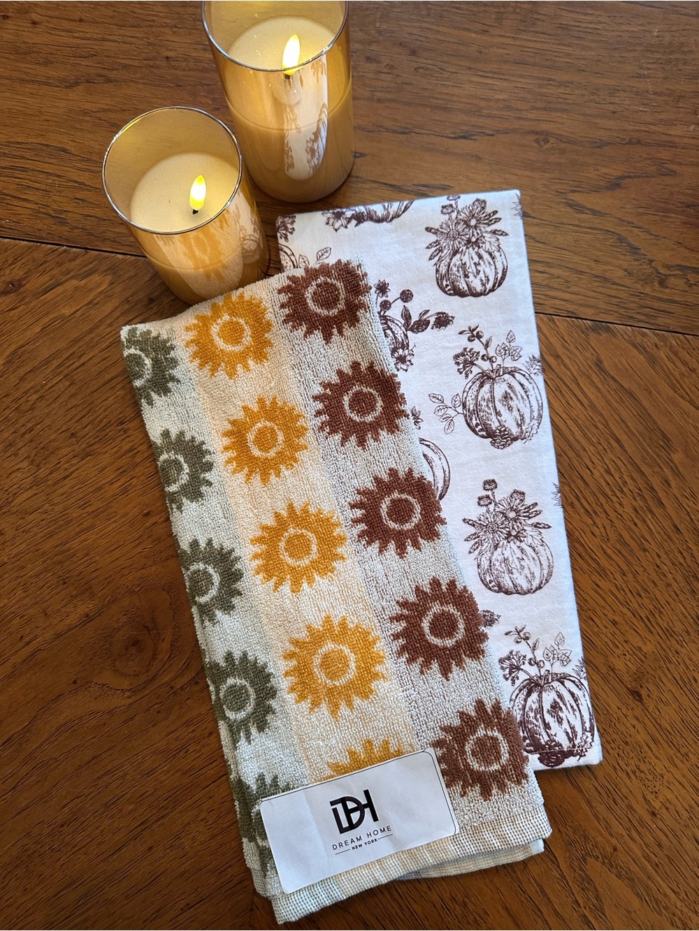 Fall Kitchen Towels Set of 2 Sunflowers Pumpkins Autumn